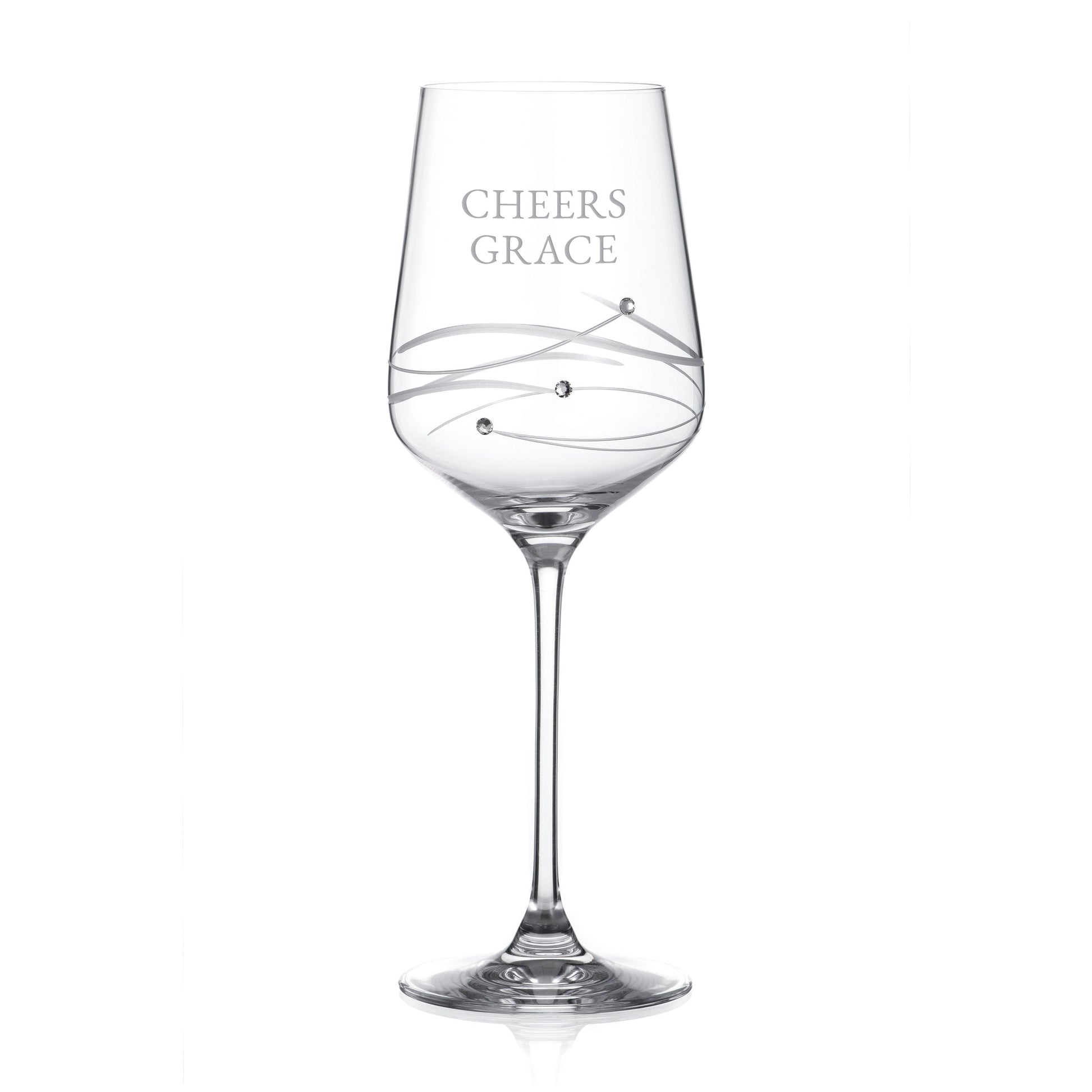 Personalized Spiral Wine Glass with Swarovski Crystals  Wine Glasses Deeply Engraved