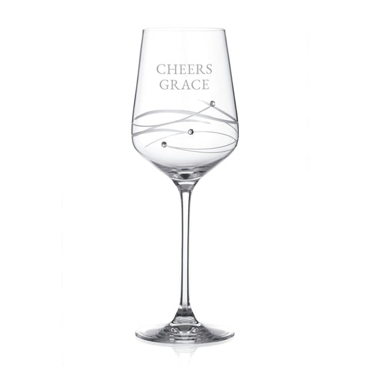 Personalized Spiral Wine Glass with Swarovski Crystals  Wine Glasses Deeply Engraved