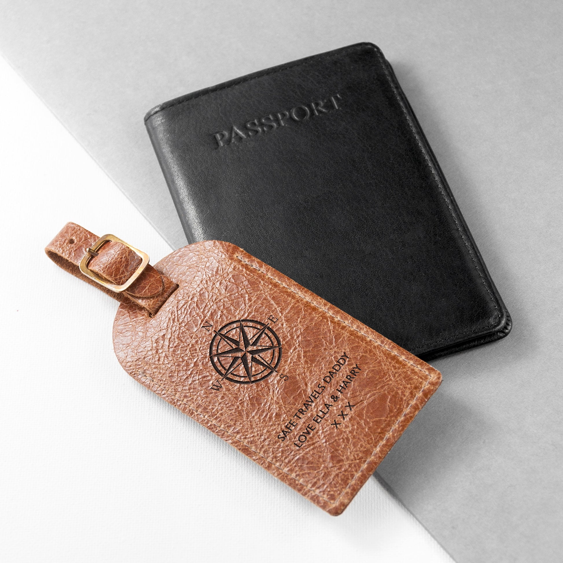 Personalized Travel Compass Leather Luggage Tag  Leather Luggage Tags Deeply Engraved