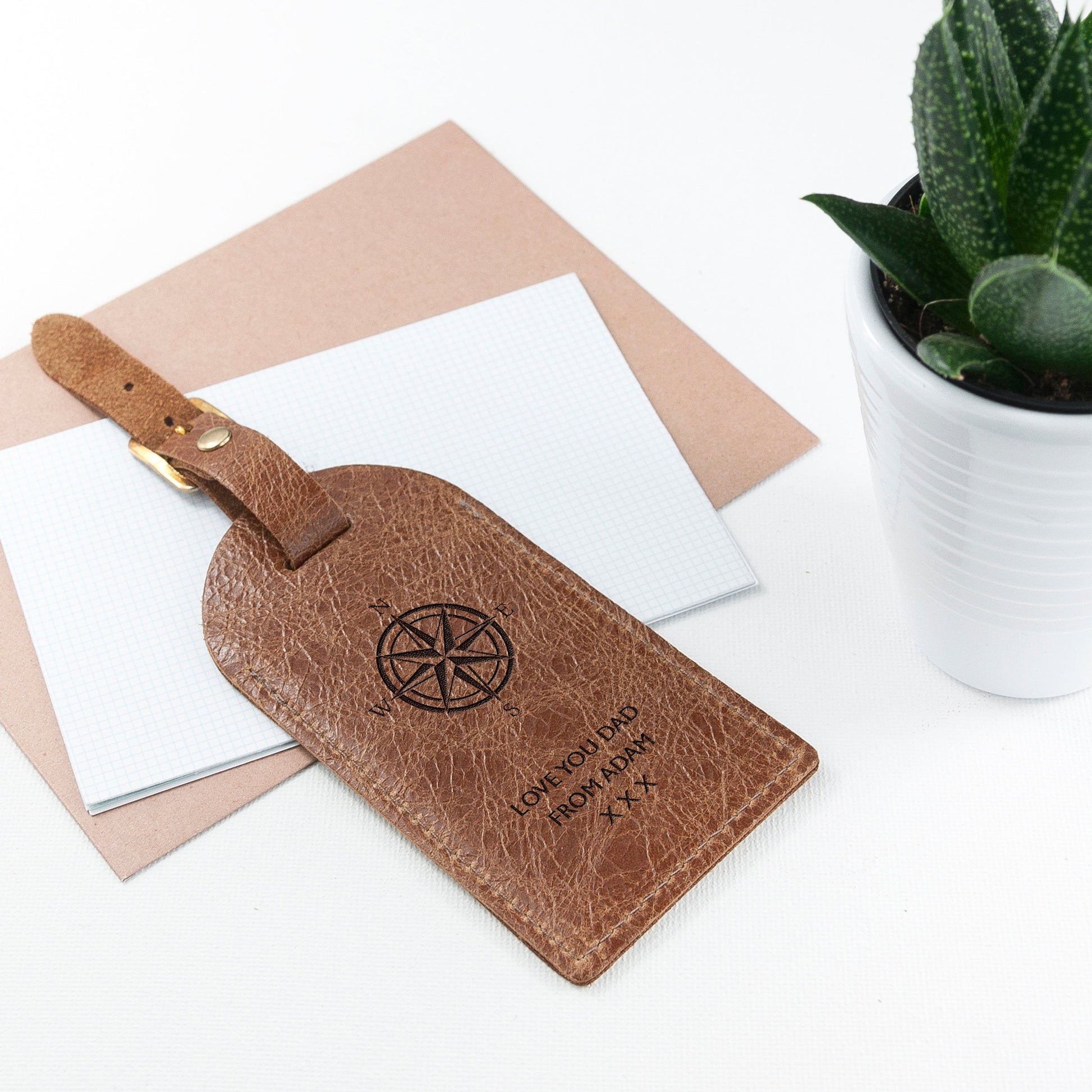 Personalized Travel Compass Leather Luggage Tag  Leather Luggage Tags Deeply Engraved