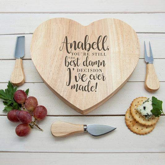 Personalized Valentine's Best Damn Decision Heart Cheese Board  Wooden Cheese Boards Deeply Engraved