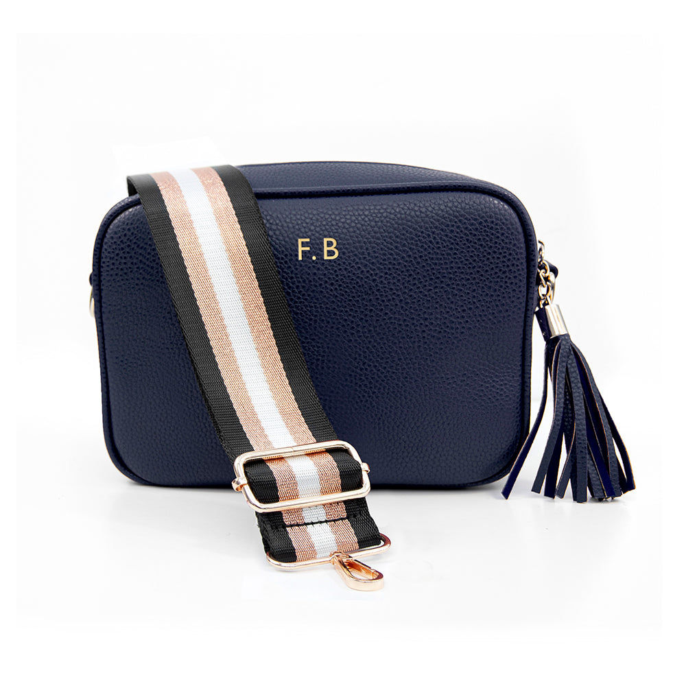 Personalized Vegan Leather Crossbody Bag - Navy  Cross Body Bags Deeply Engraved