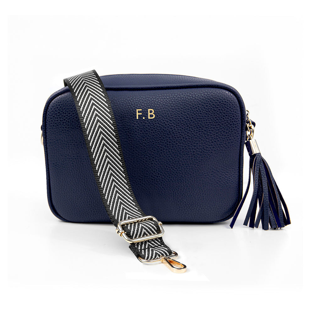 Personalized Vegan Leather Crossbody Bag - Navy  Cross Body Bags Deeply Engraved