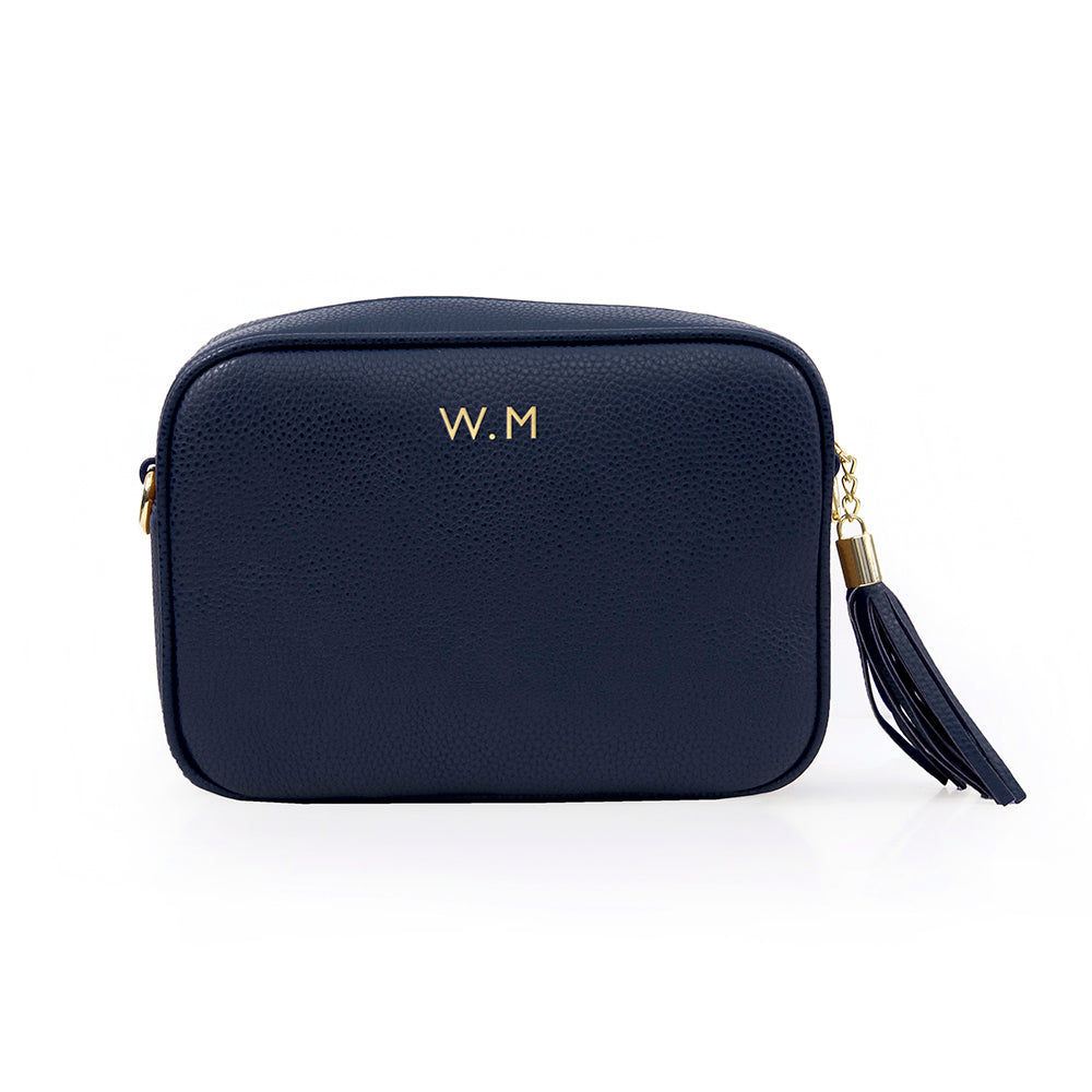 Personalized Vegan Leather Crossbody Bag - Navy  Cross Body Bags Deeply Engraved
