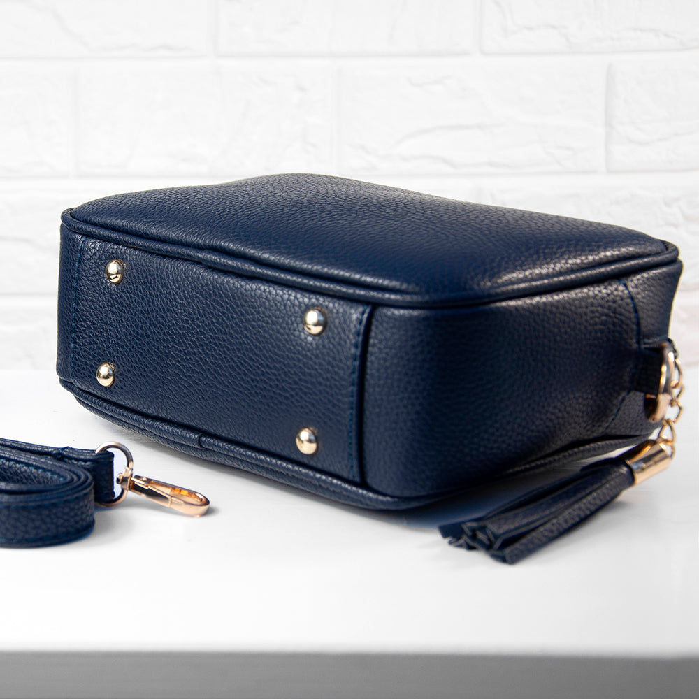 Personalized Vegan Leather Crossbody Bag - Navy  Cross Body Bags Deeply Engraved