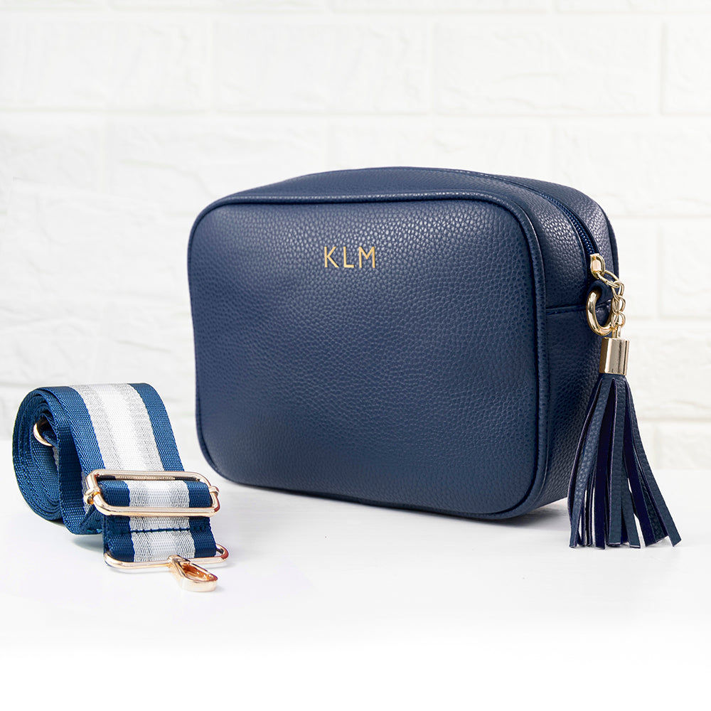 Personalized Vegan Leather Crossbody Bag - Navy  Cross Body Bags Deeply Engraved