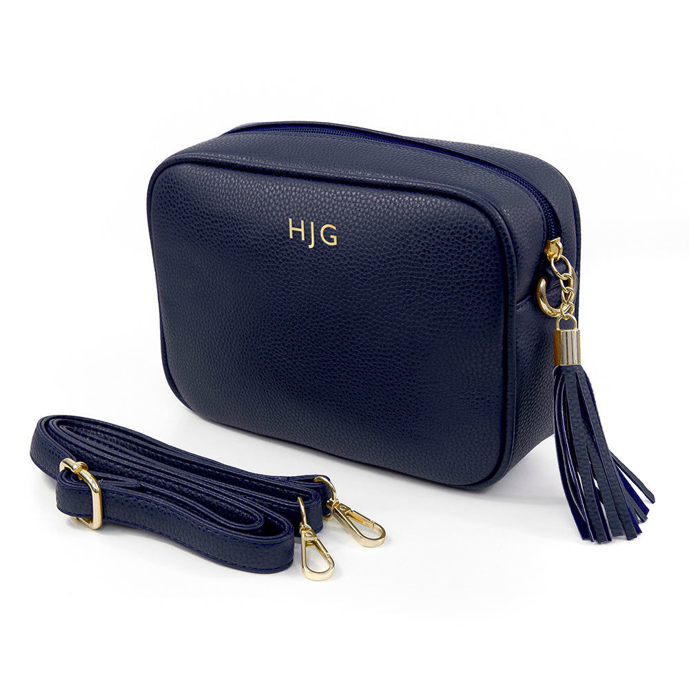 Personalized Vegan Leather Crossbody Bag - Navy  Cross Body Bags Deeply Engraved