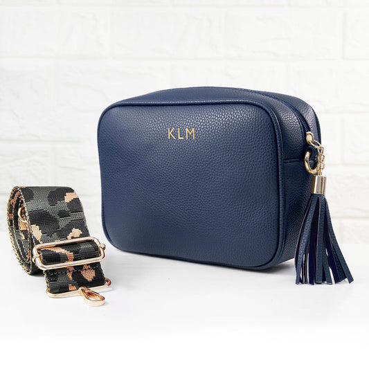 Personalized Vegan Leather Crossbody Bag - Navy  Cross Body Bags Deeply Engraved