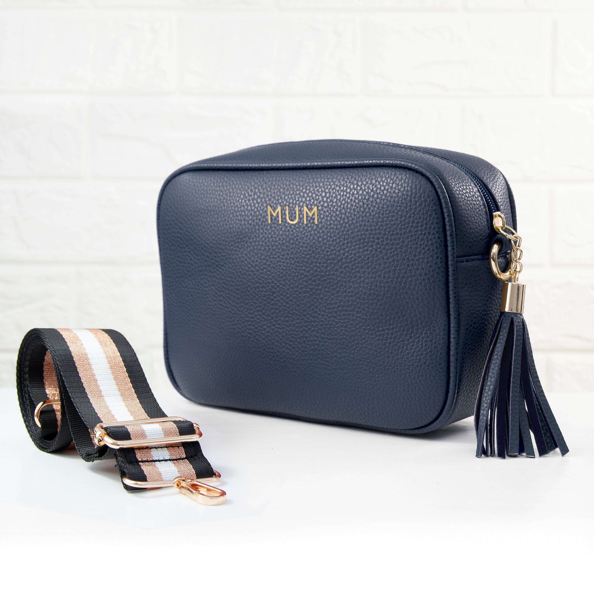 Personalized Vegan Leather Crossbody Bag - Navy  Cross Body Bags Deeply Engraved