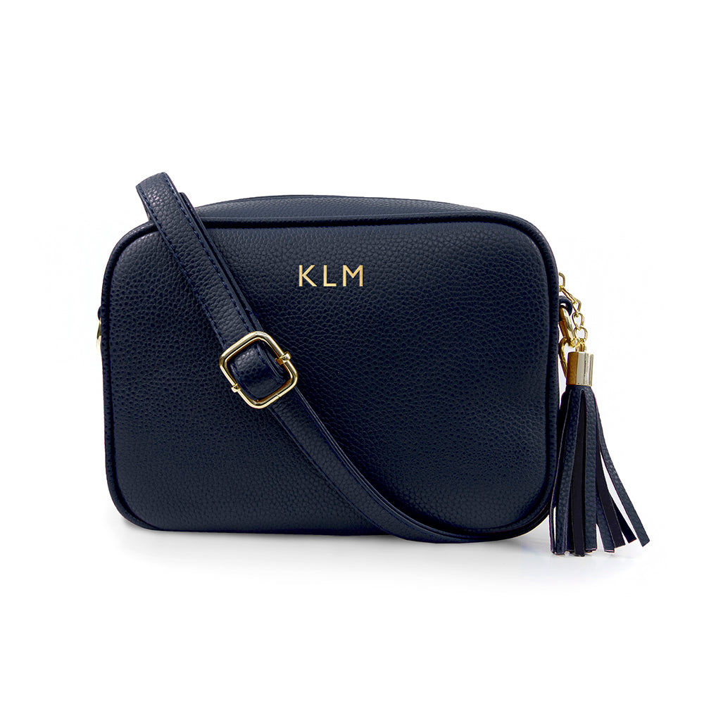Personalized Vegan Leather Crossbody Bag - Navy  Cross Body Bags Deeply Engraved