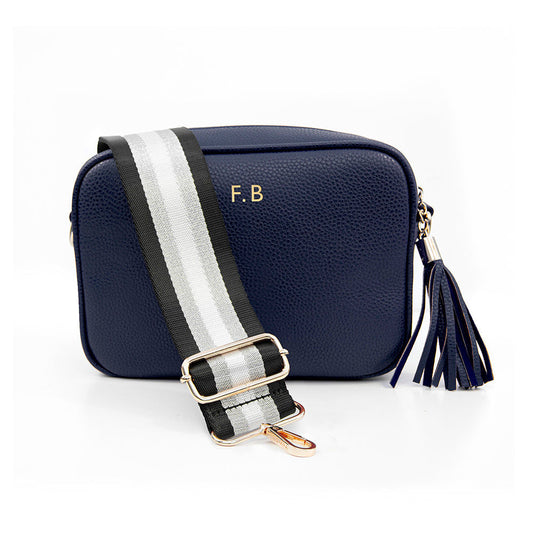 Personalized Vegan Leather Crossbody Bag - Navy  Cross Body Bags Deeply Engraved