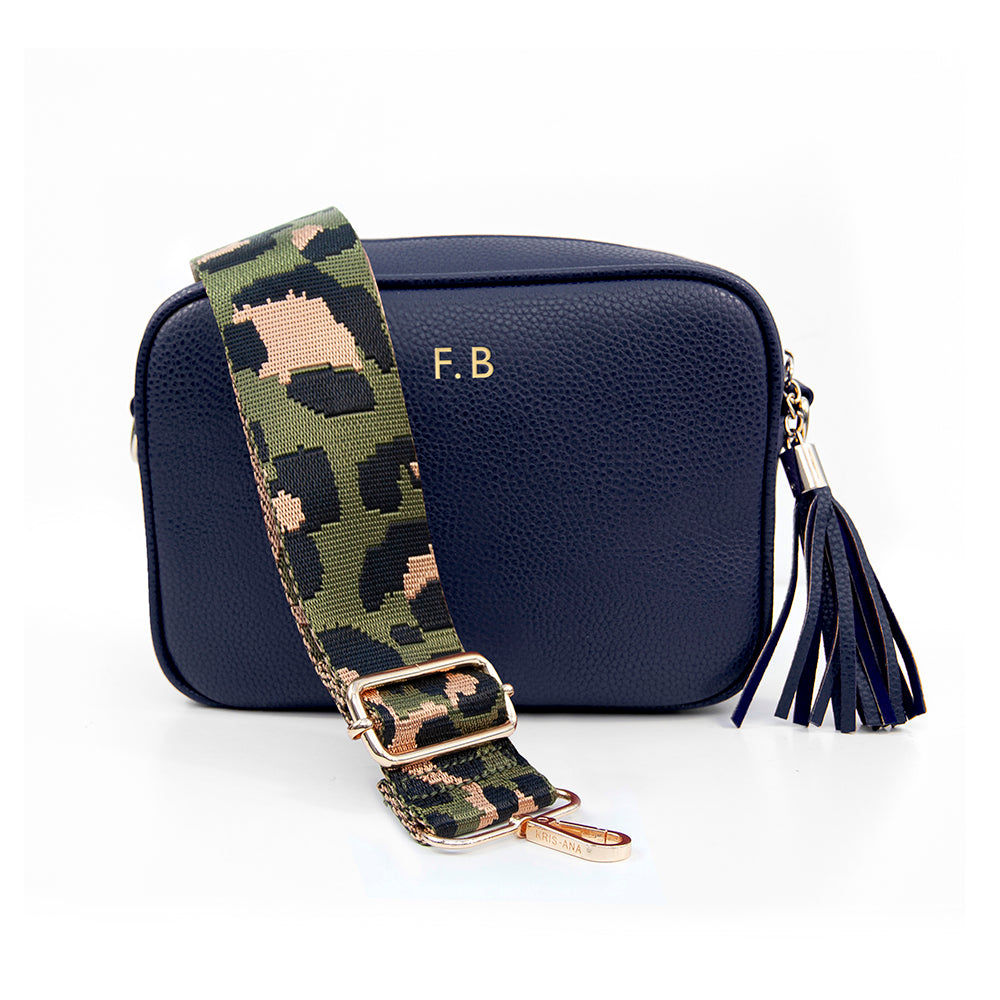 Personalized Vegan Leather Crossbody Bag - Navy  Cross Body Bags Deeply Engraved