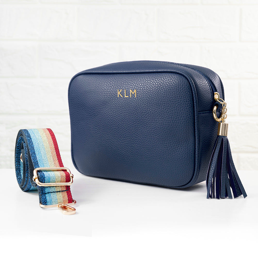 Personalized Vegan Leather Crossbody Bag - Navy  Cross Body Bags Deeply Engraved