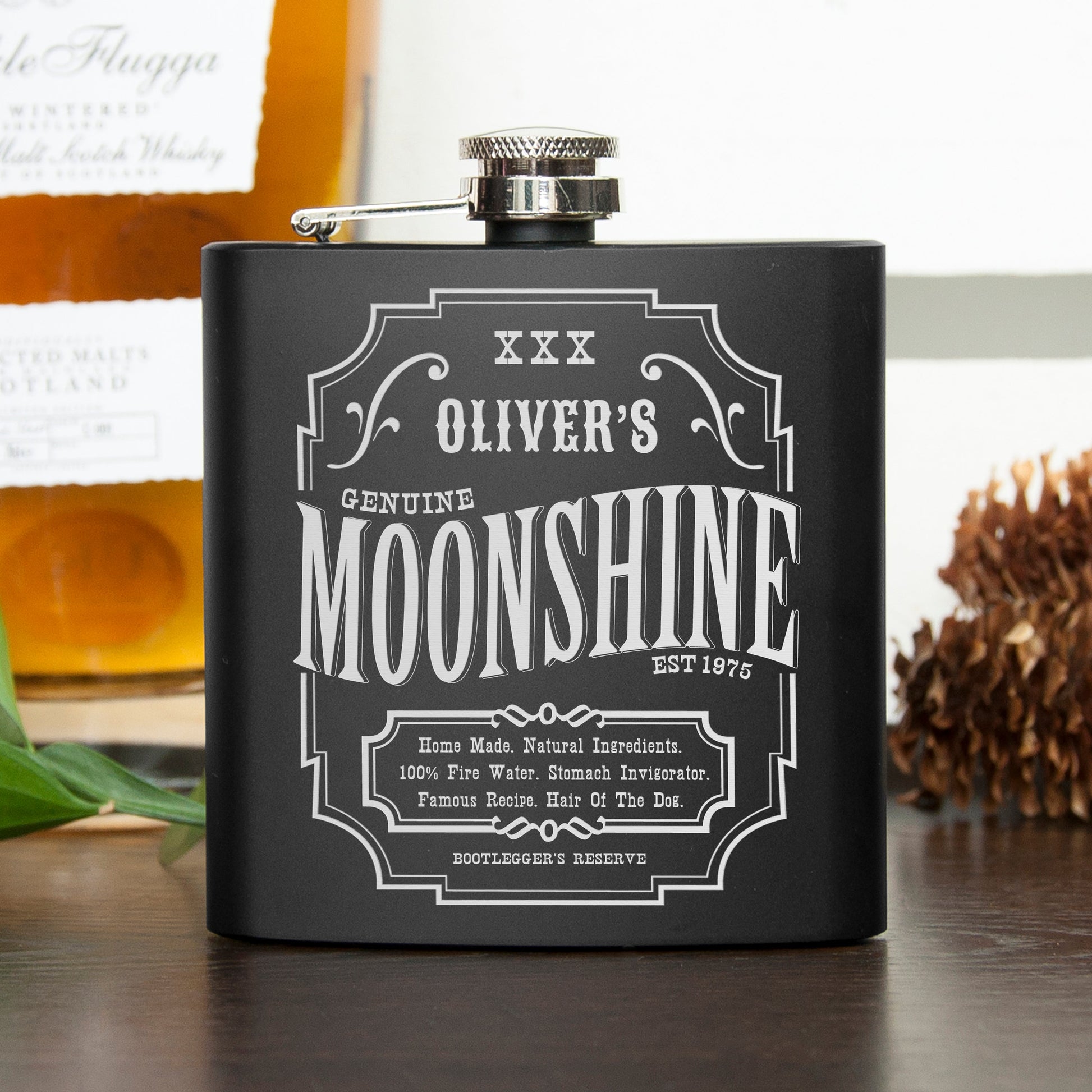 Personalized Vintage Moonshine Hip Flask  Hip Flasks Deeply Engraved
