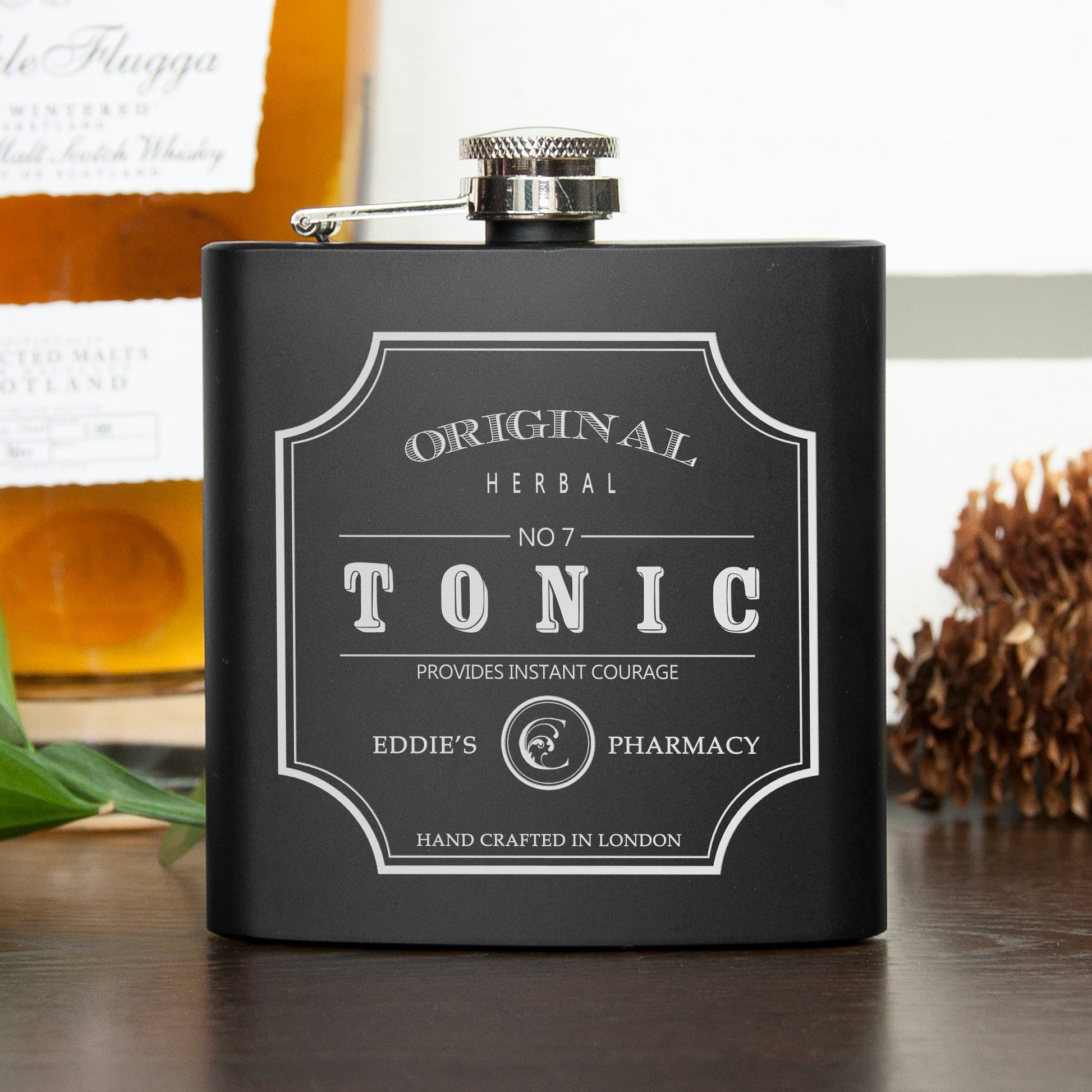 Personalized Vintage Tonic Hip Flask  Hip Flasks Deeply Engraved