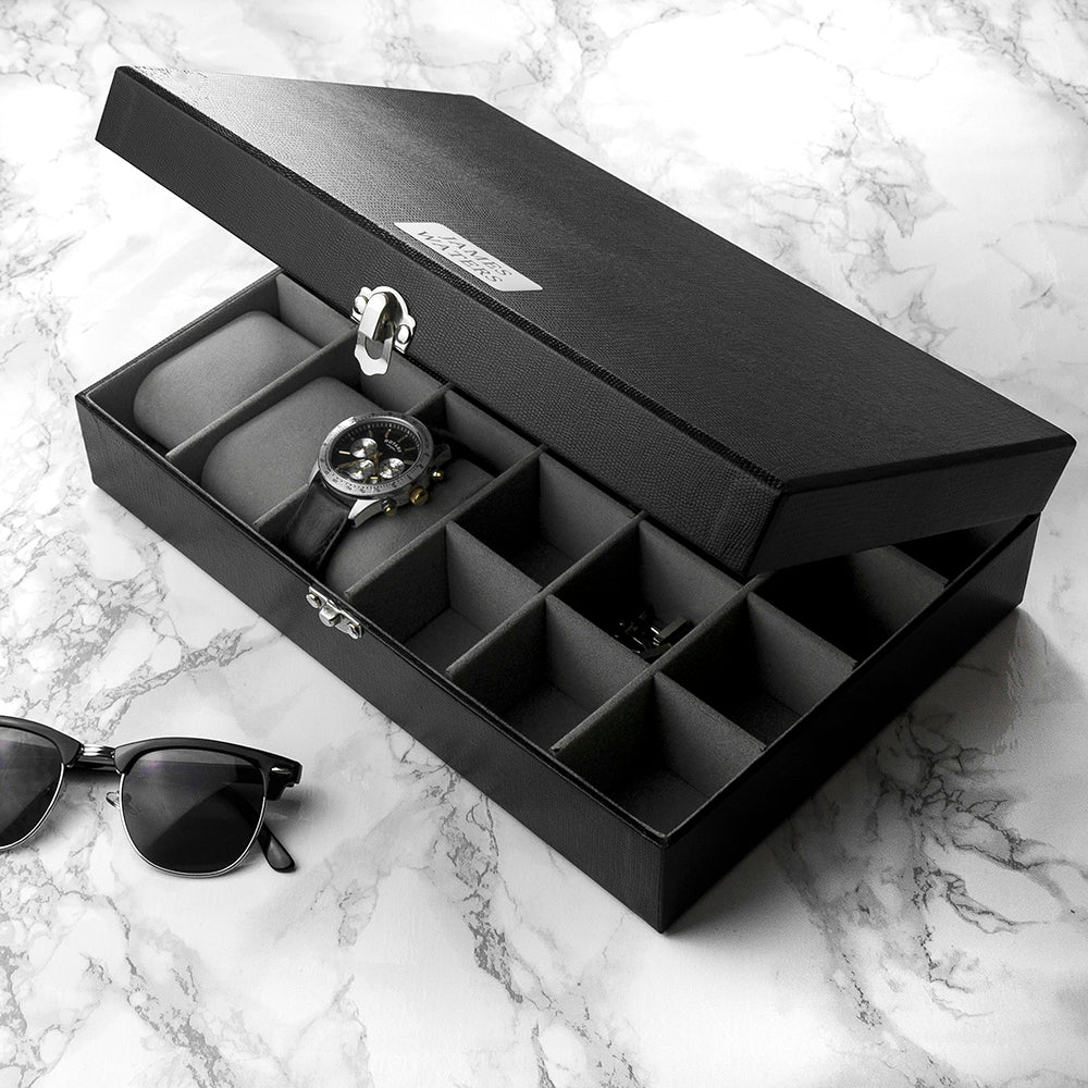 Personalized Watch and Cufflinks Box  Watch and Cufflinks Boxes Deeply Engraved