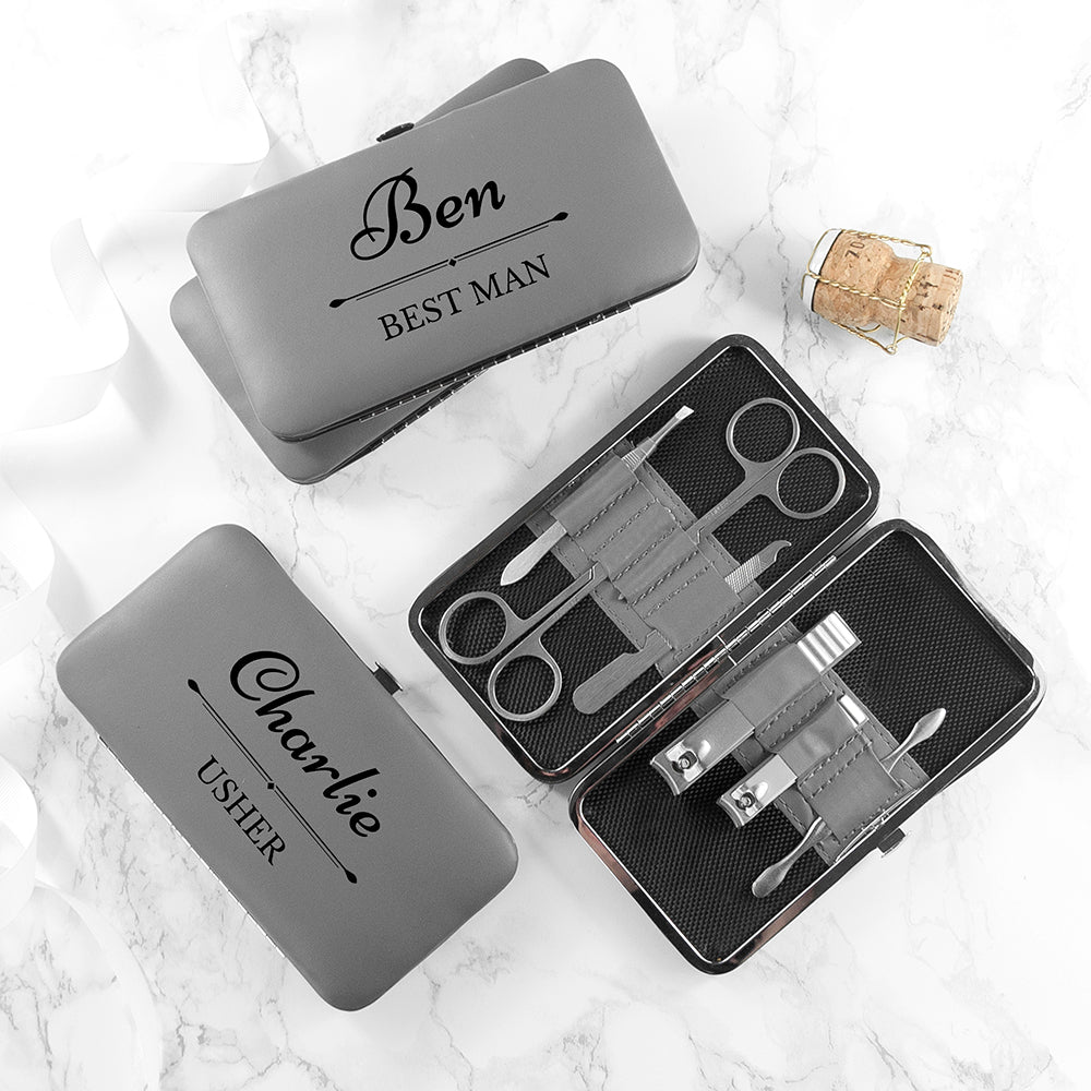 Personalized Wedding Grooming Kit in Grey  Grooming Set Deeply Engraved