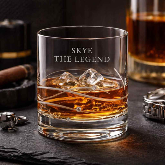 Personalized Whiskey Glass with Swarovski Crystals  Whiskey Glasses Deeply Engraved
