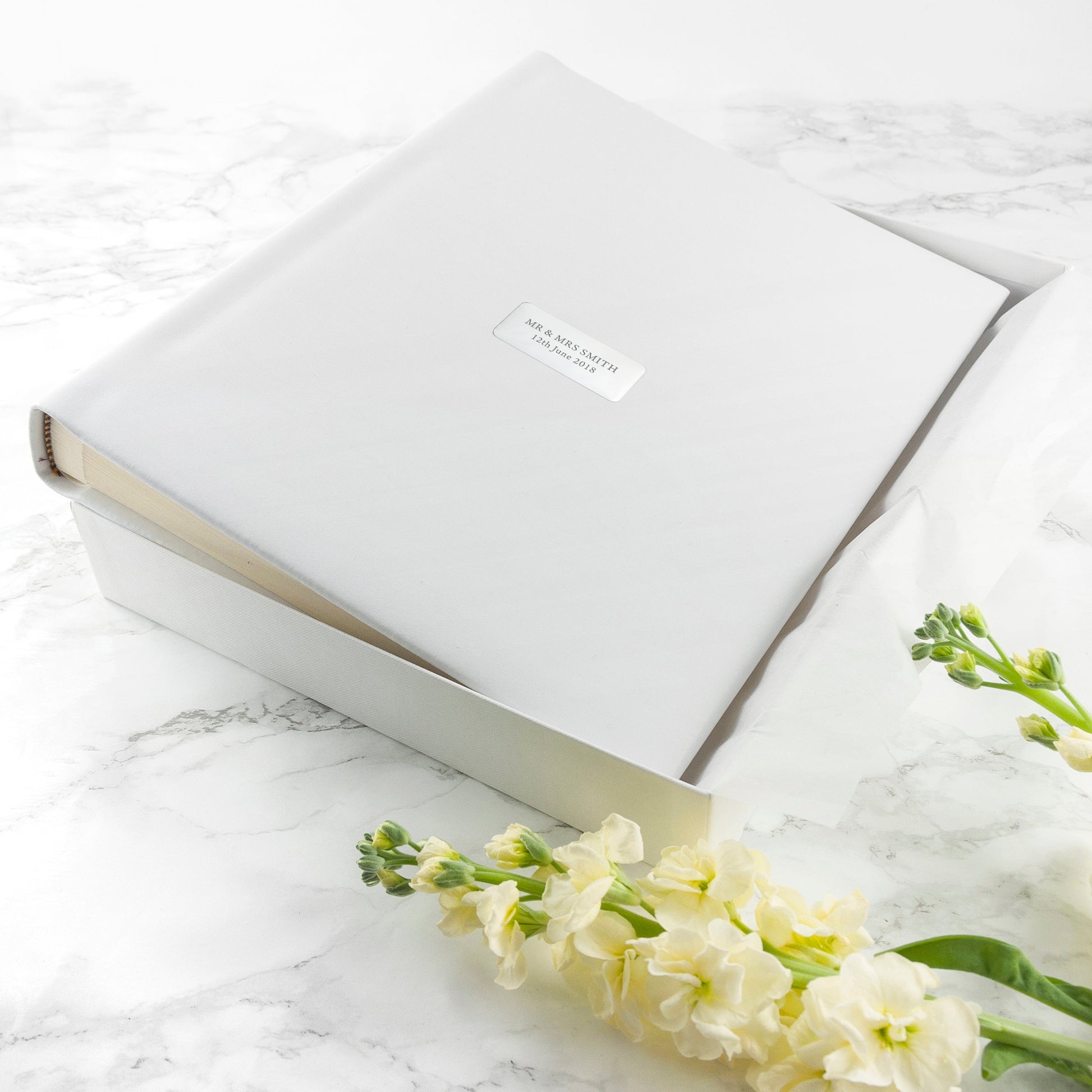 Personalized White Leather Photo Album  Photo Albums Deeply Engraved