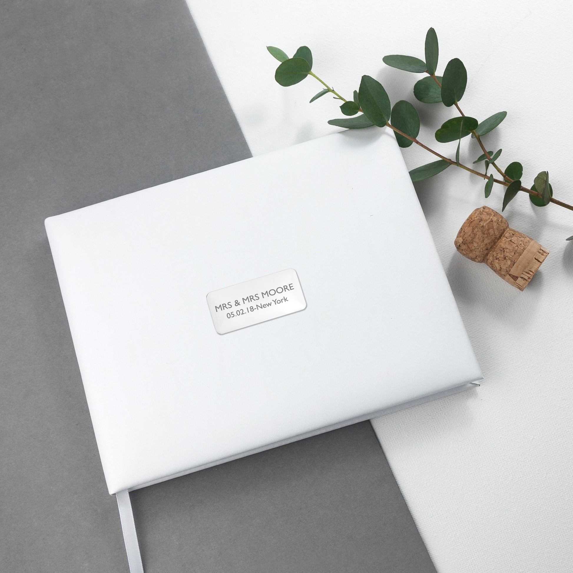 Personalized White Leather Wedding Guest Book  Leather Books Deeply Engraved