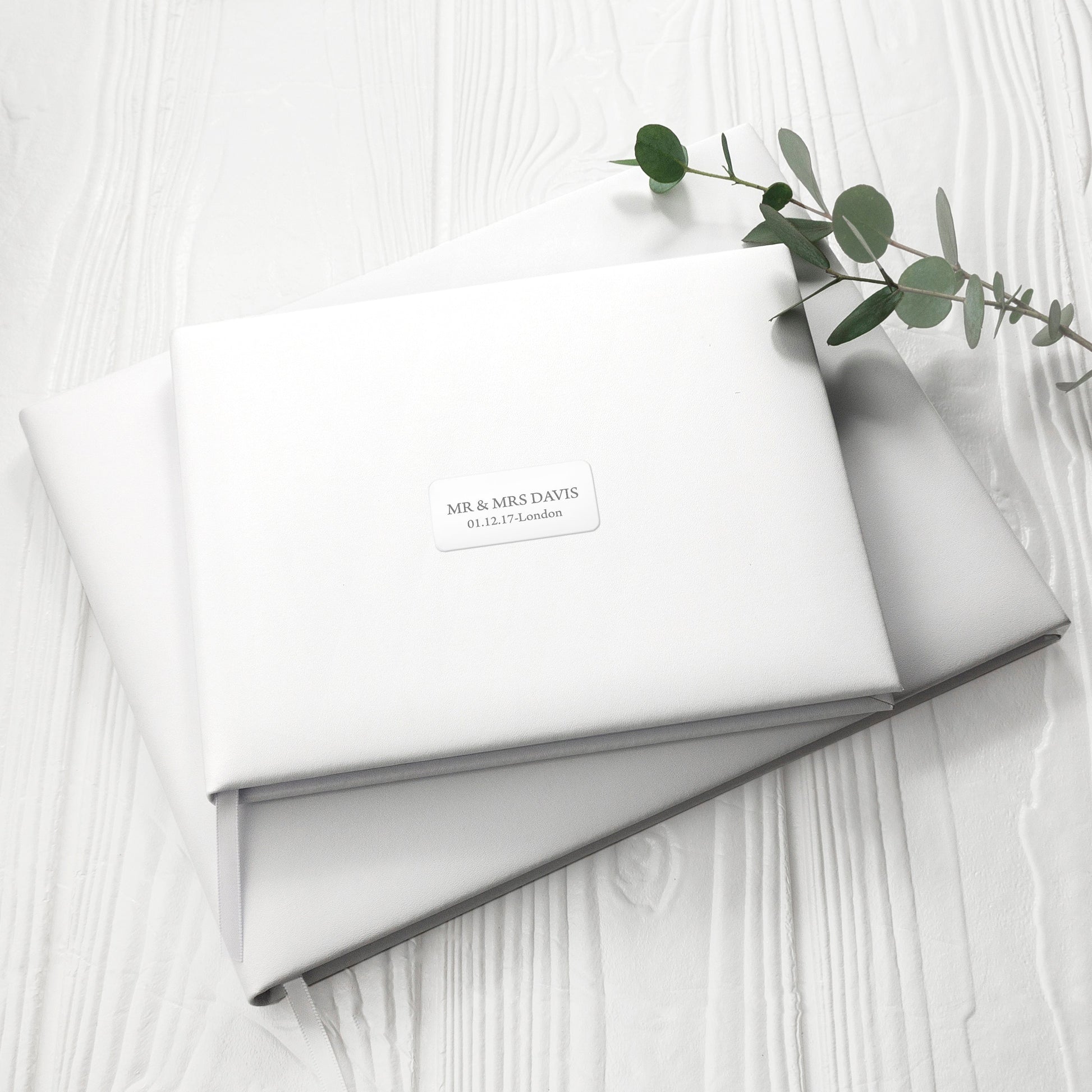 Personalized White Leather Wedding Guest Book  Leather Books Deeply Engraved
