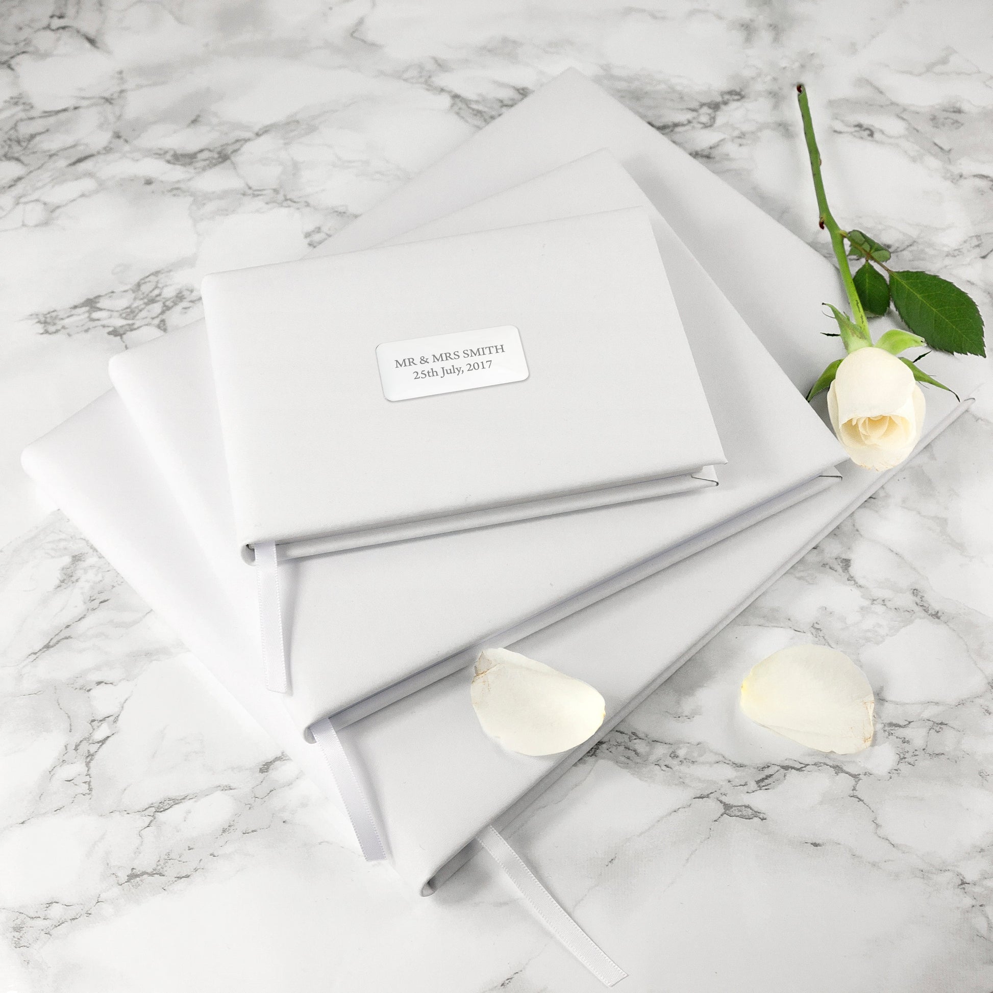 Personalized White Leather Wedding Guest Book  Leather Books Deeply Engraved