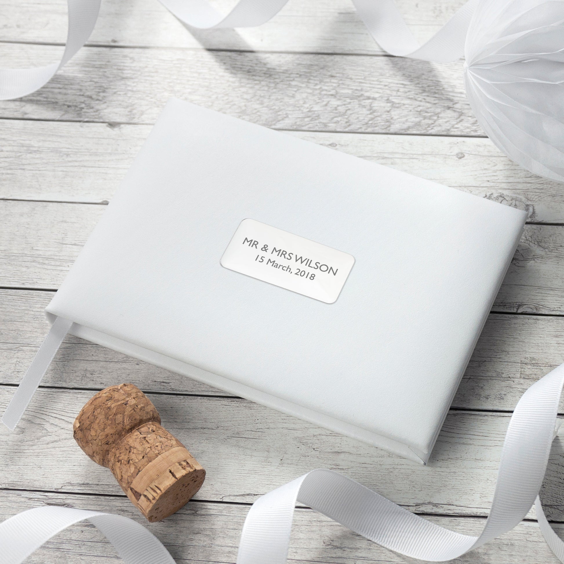 Personalized White Leather Wedding Guest Book  Leather Books Deeply Engraved