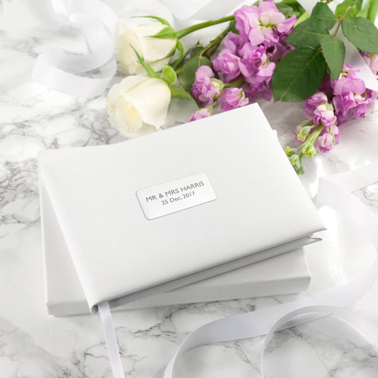 Personalized White Leather Wedding Guest Book  Leather Books Deeply Engraved