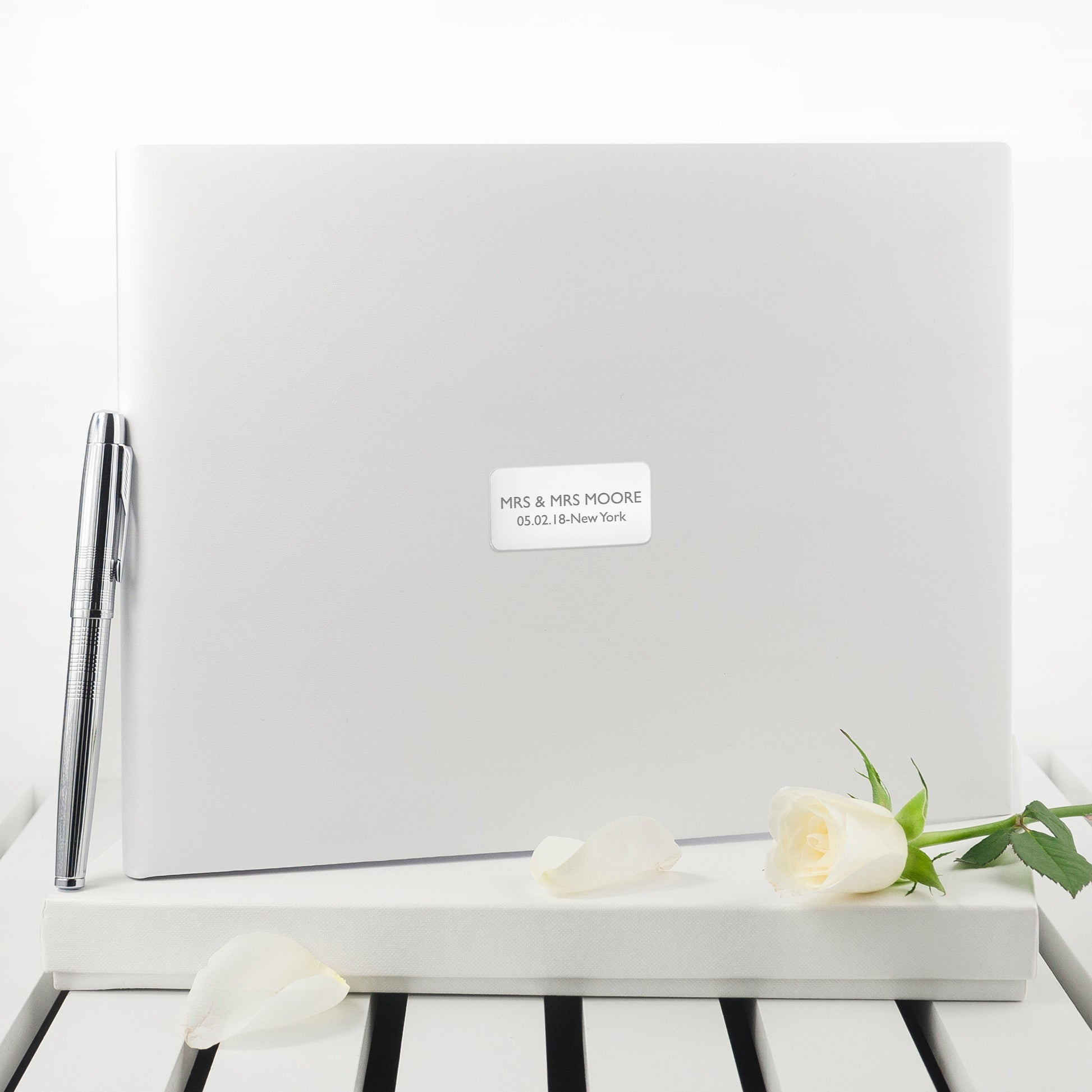 Personalized White Leather Wedding Guest Book  Leather Books Deeply Engraved