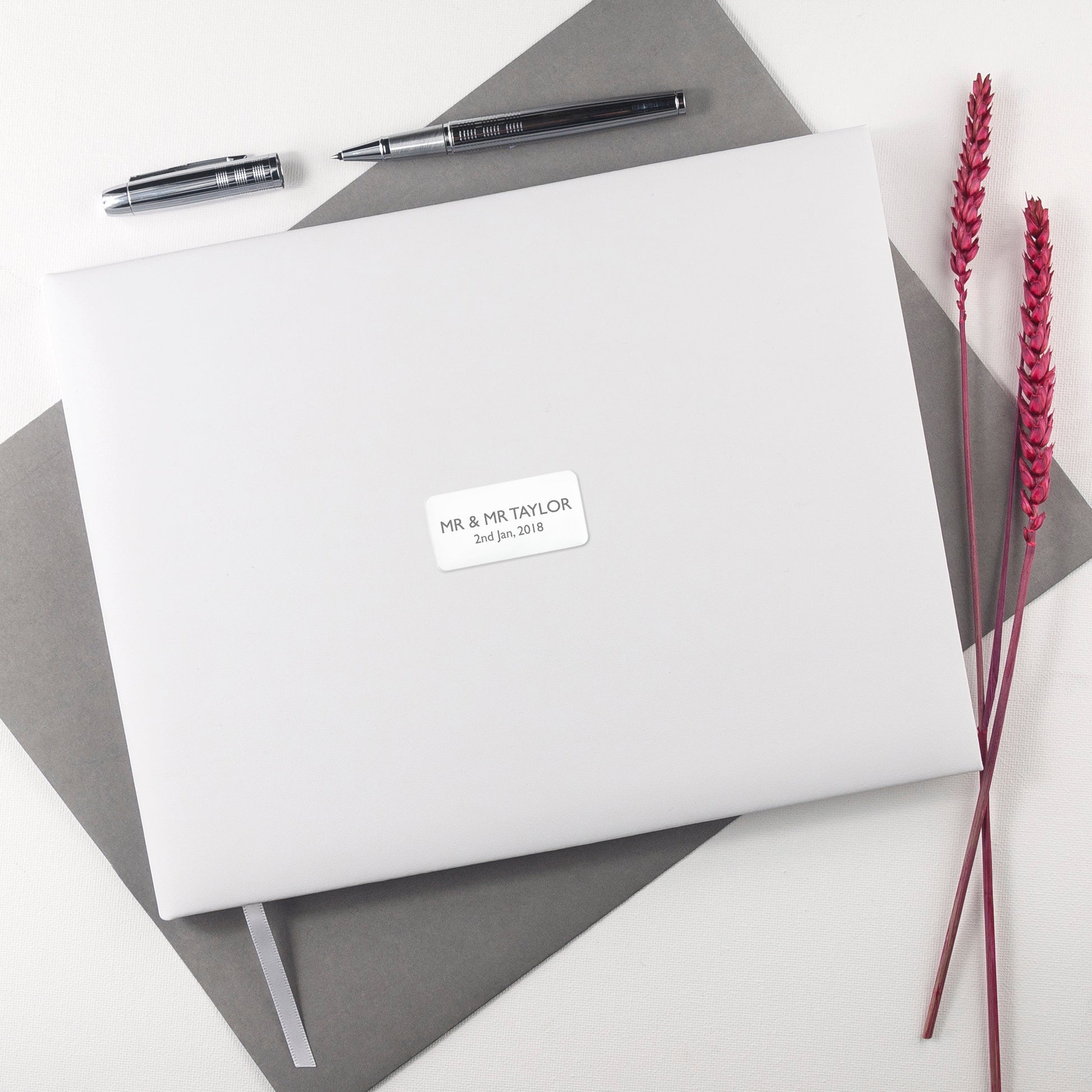 Personalized White Leather Wedding Guest Book  Leather Books Deeply Engraved
