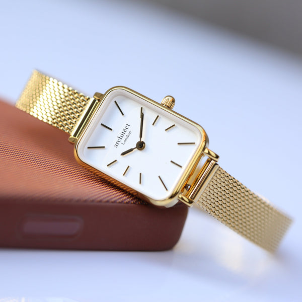 Petite Personalized Handwriting Engraved Watch – Gold Mesh  Ladies' Watches Deeply Engraved