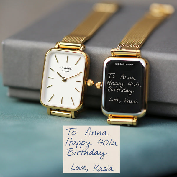 Petite Personalized Handwriting Engraved Watch – Gold Mesh  Ladies' Watches Deeply Engraved