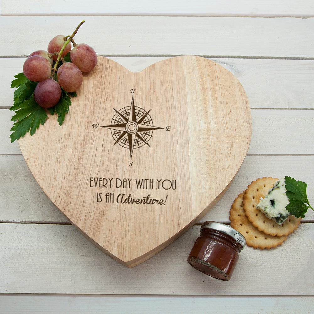 Romantic Compass Heart Cheese Board  Wooden Cheese Boards Deeply Engraved