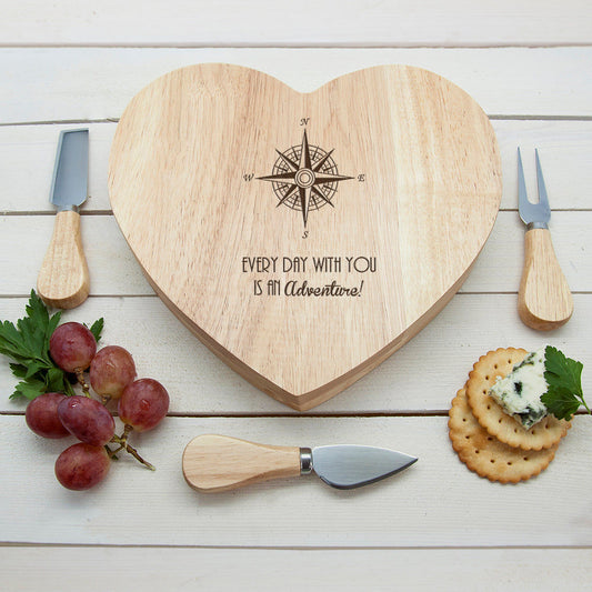 Romantic Compass Heart Cheese Board  Wooden Cheese Boards Deeply Engraved