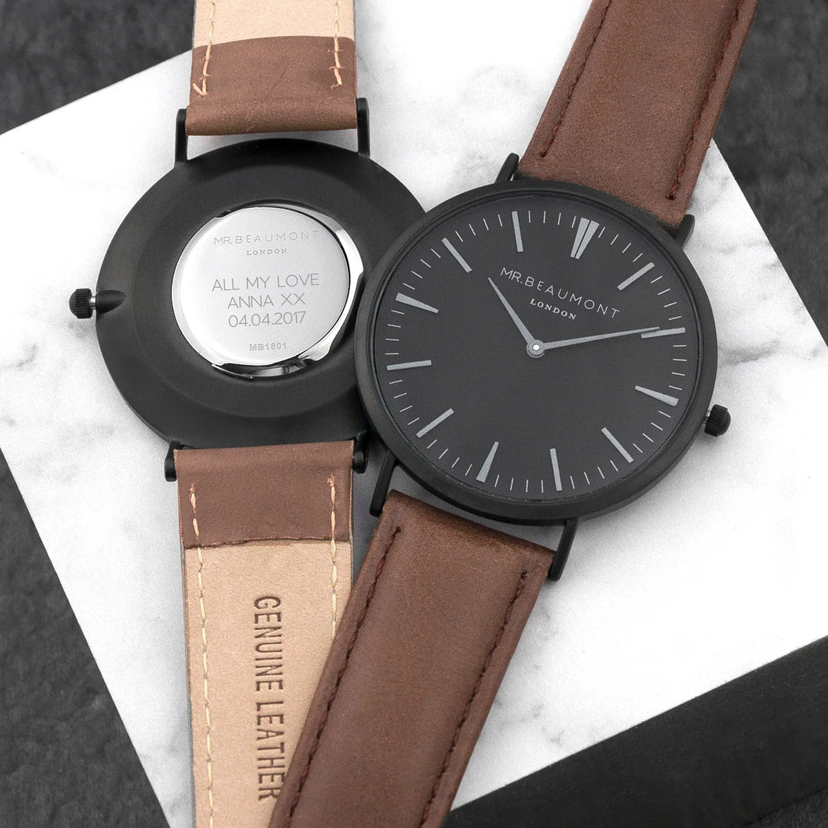 Men’s Personalized Watch in Vintage Brown Leather | Black Dial