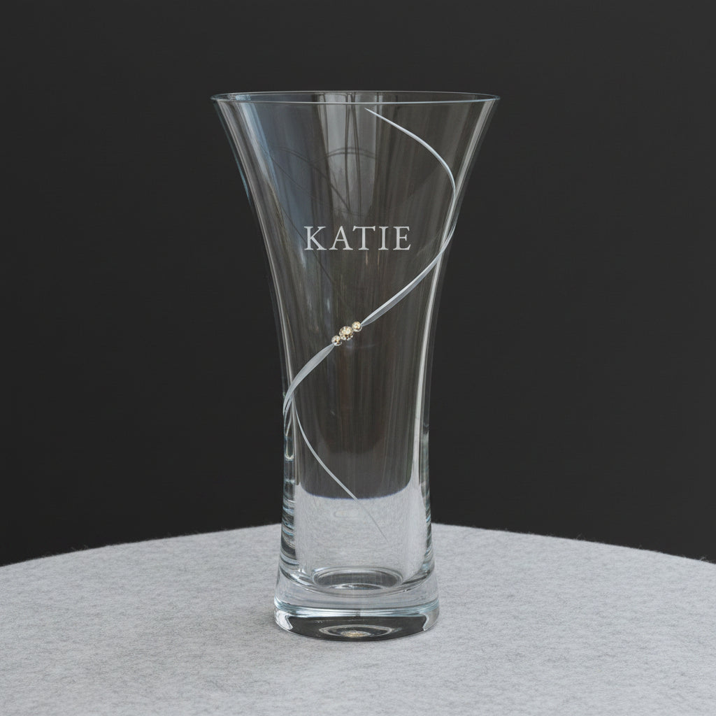 Seraphina Flare Vase | Personalized Swarovski Crystal Glass  Glass Vase Deeply Engraved