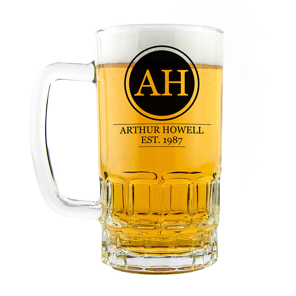 Signature Monogram 740g Heavyweight Beer Stein  Beer Mugs Deeply Engraved