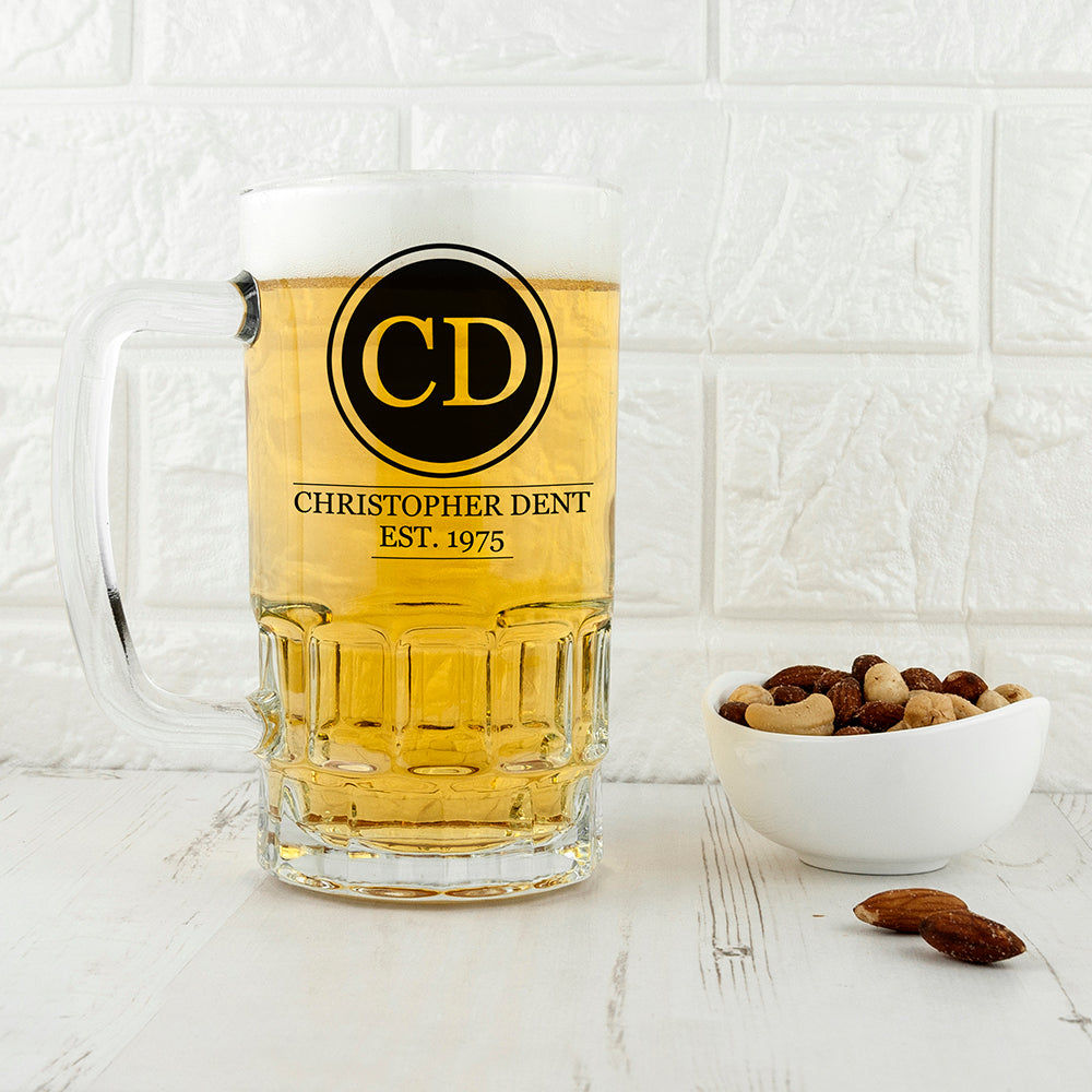 Signature Monogram 740g Heavyweight Beer Stein  Beer Mugs Deeply Engraved