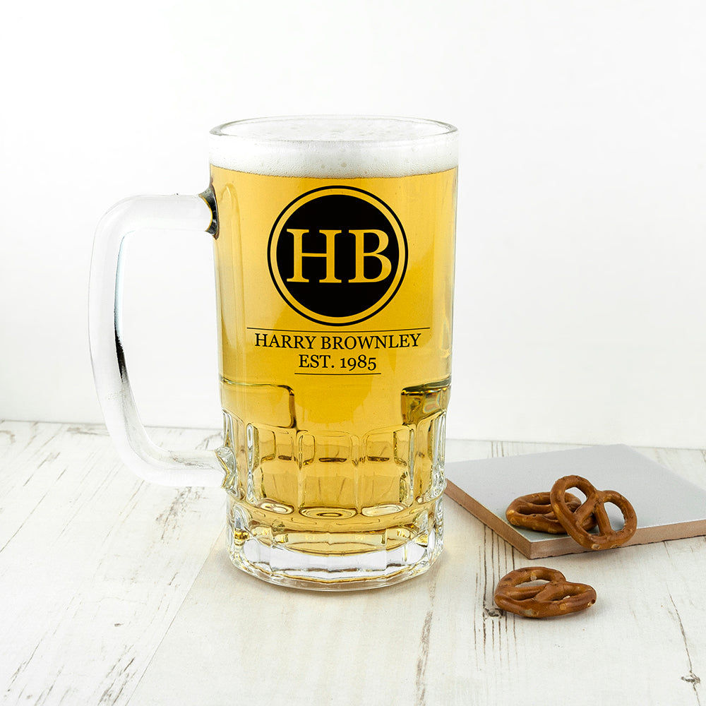 Signature Monogram 740g Heavyweight Beer Stein  Beer Mugs Deeply Engraved