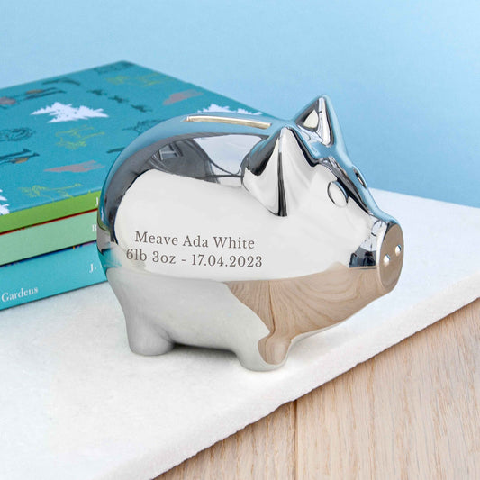 Silver Personalized Piggy Bank  Money Boxes Deeply Engraved