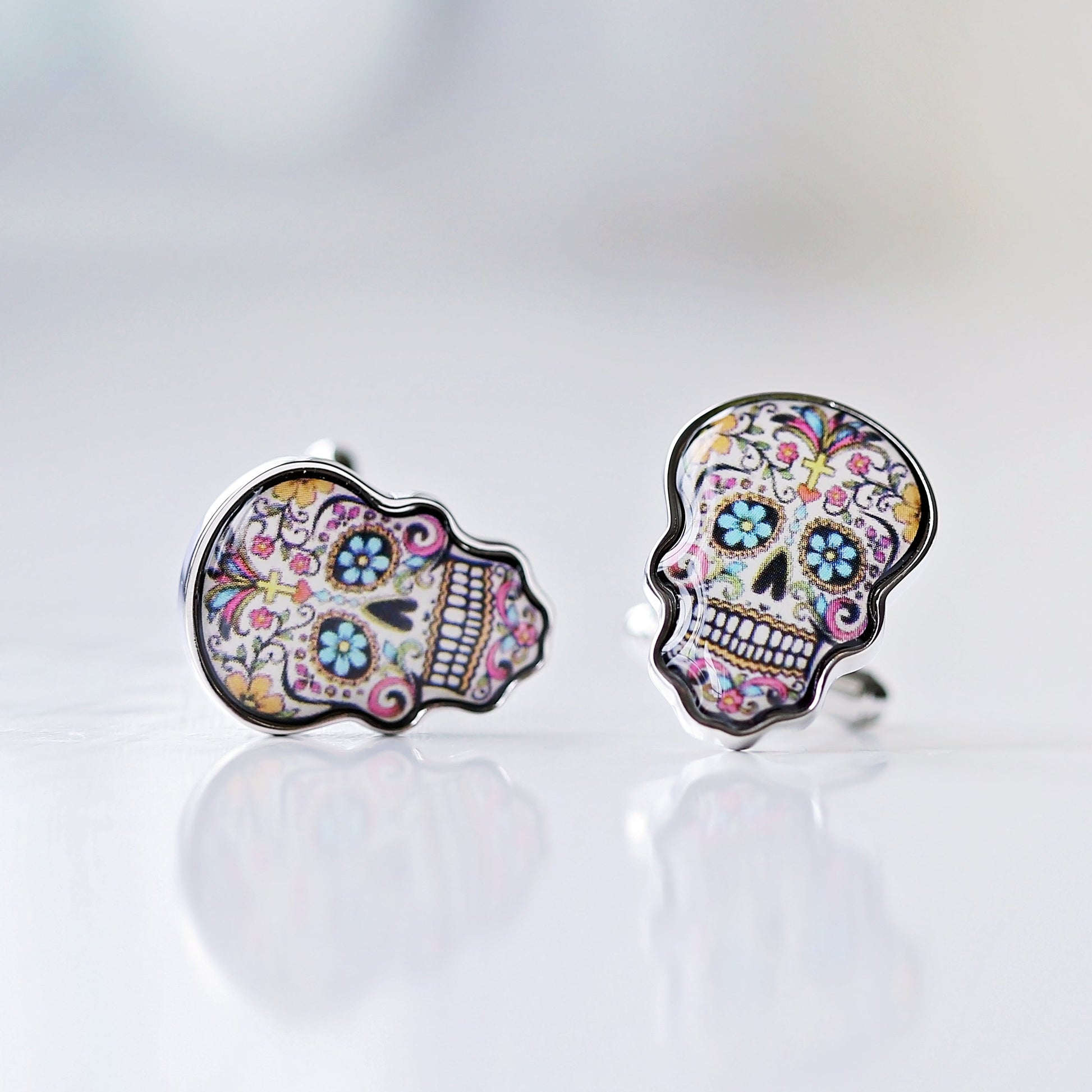Día de Muertos Sugar Skull Cufflinks + Personalized Gift Box