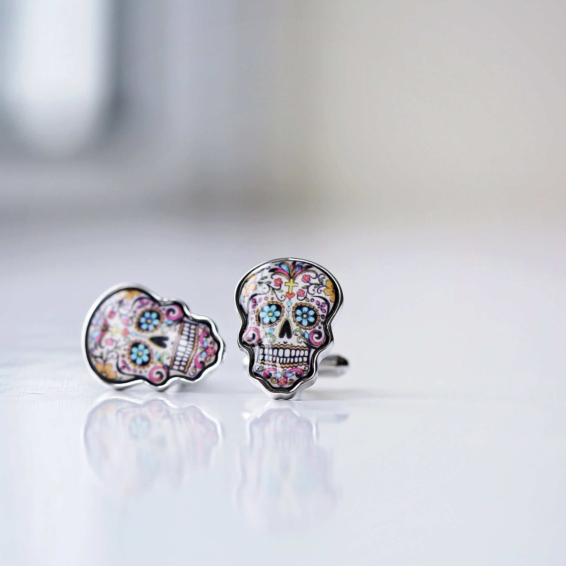 Día de Muertos Sugar Skull Cufflinks + Personalized Gift Box
