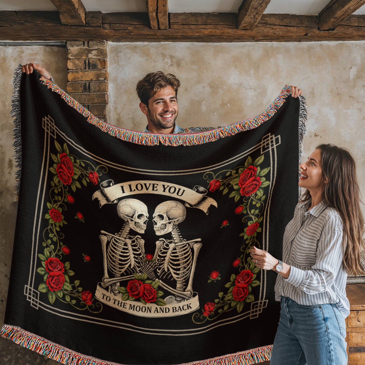 Skeleton Love Woven Blanket – 100% Cotton