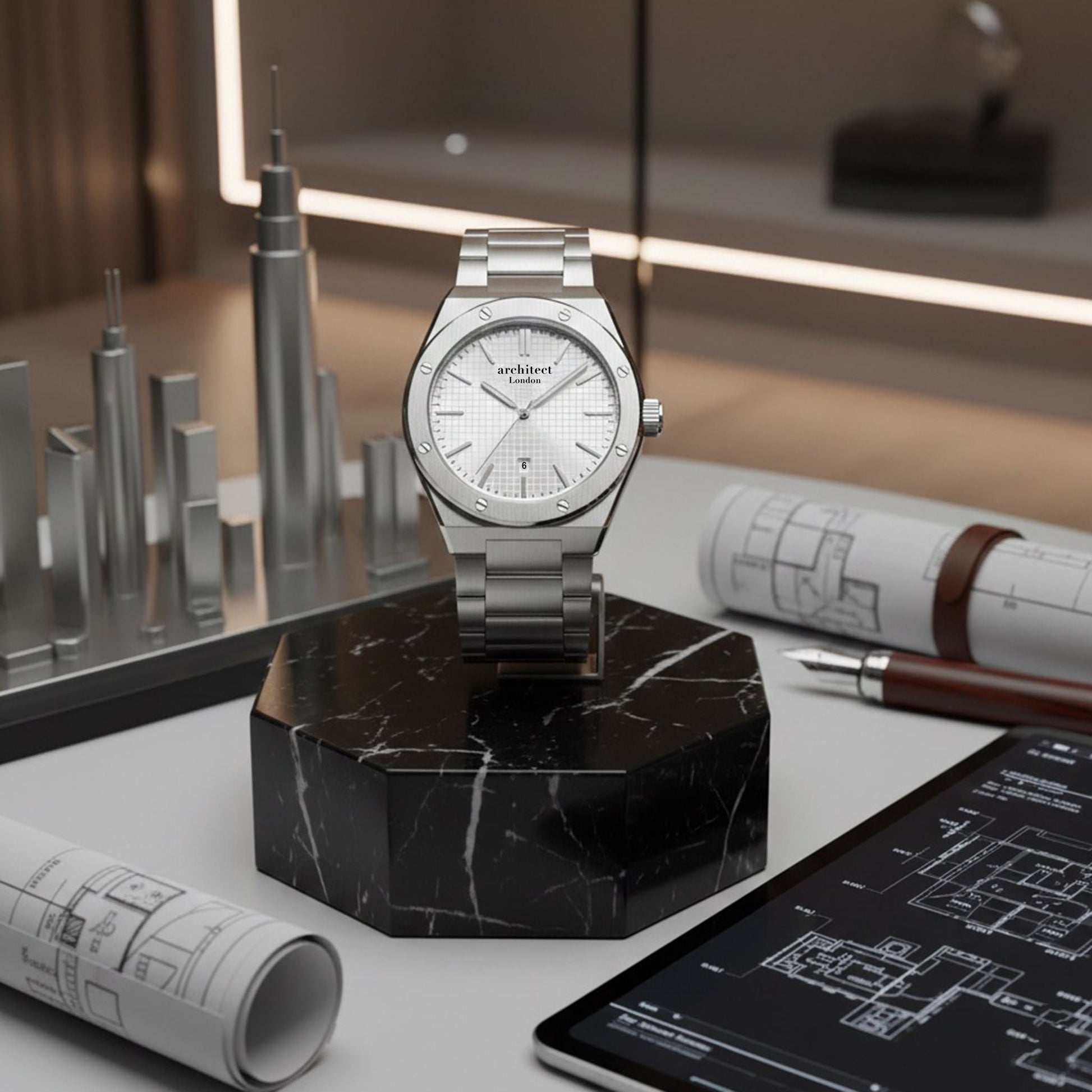 Soho – Handwriting Engraved Stainless Steel Watch (White Dial)  Men's Watches Deeply Engraved