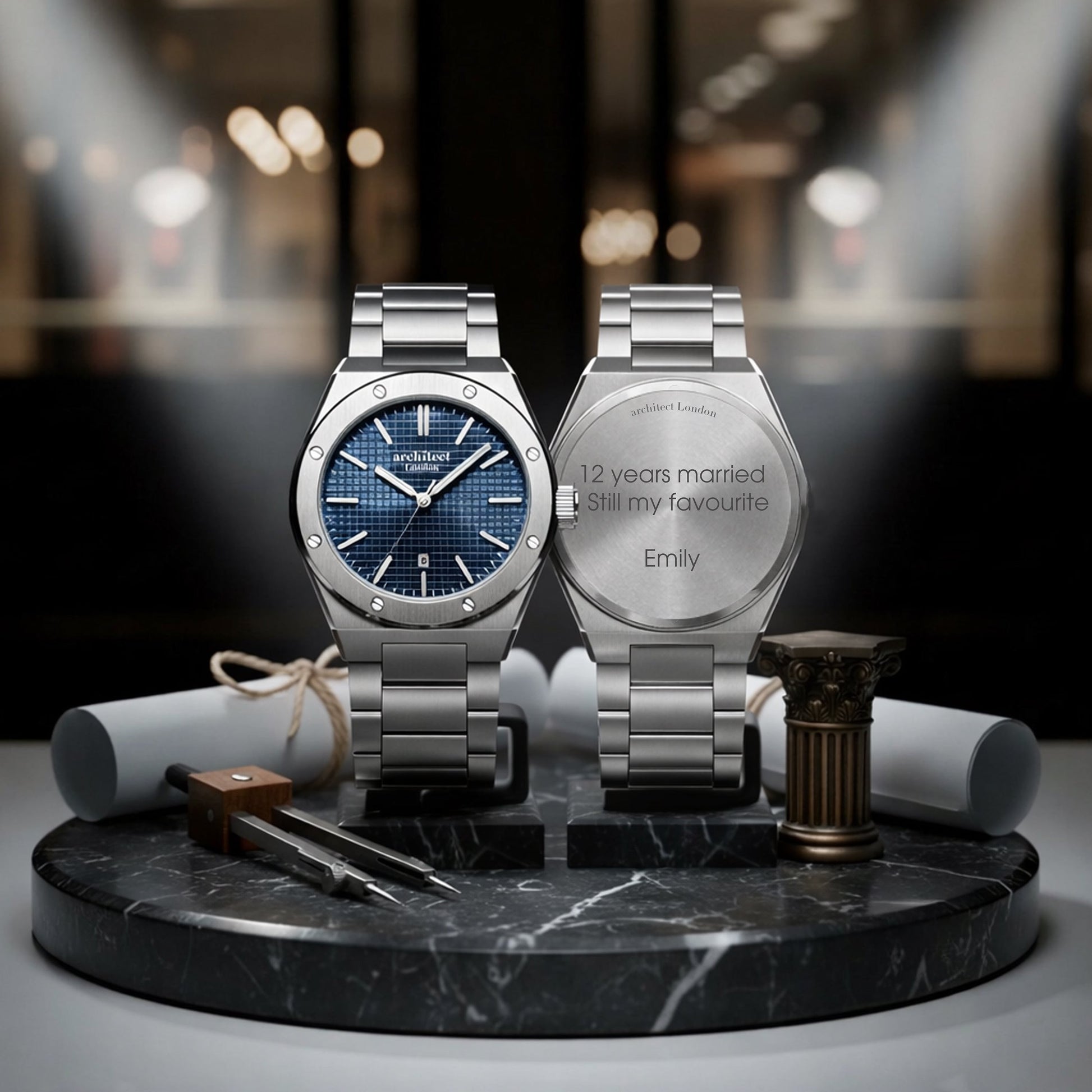 Soho – Personalized Stainless Steel Watch (Blue Dial)  Men's Watches Deeply Engraved