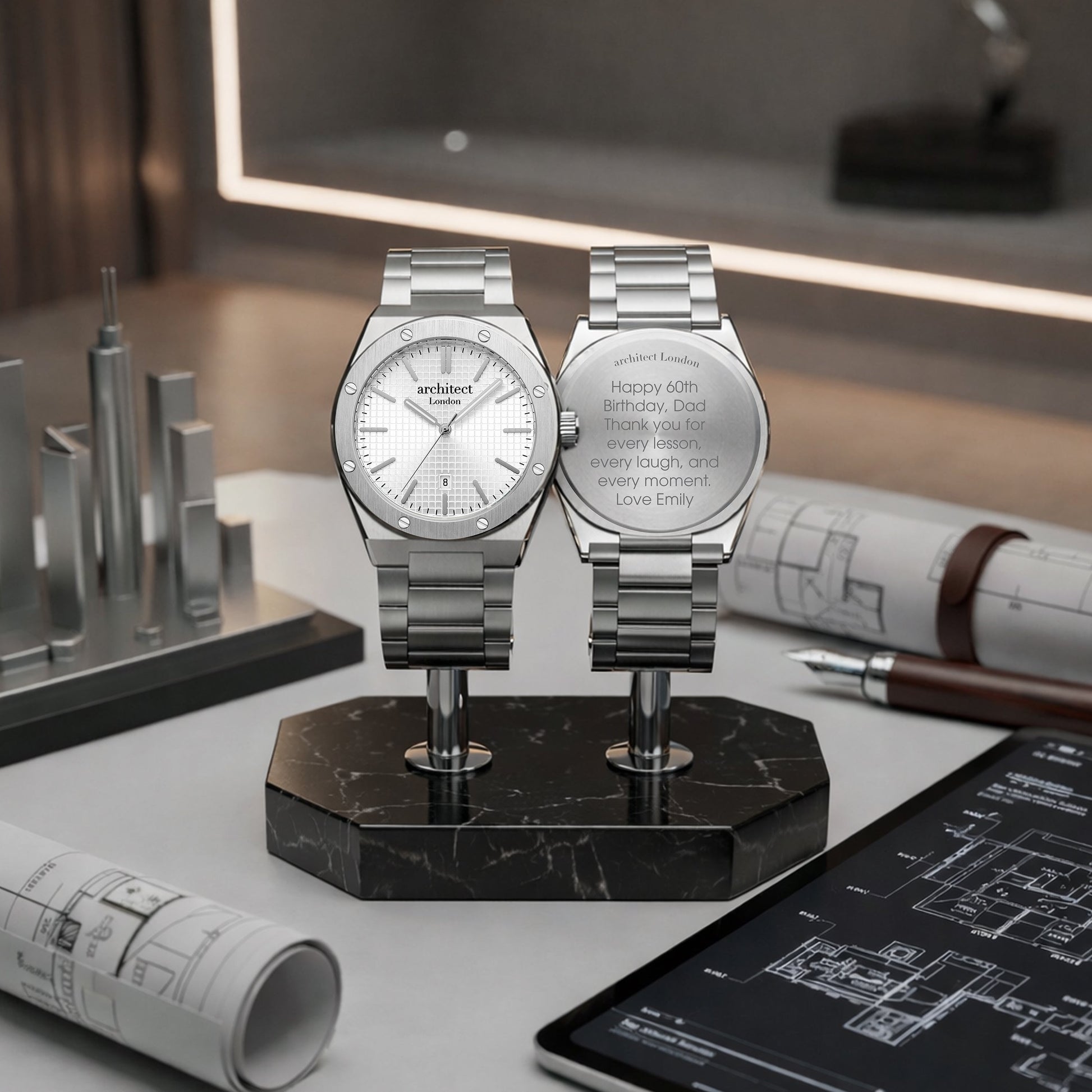 Soho – Personalized Stainless Steel Watch (White Dial)  Men's Watches Deeply Engraved