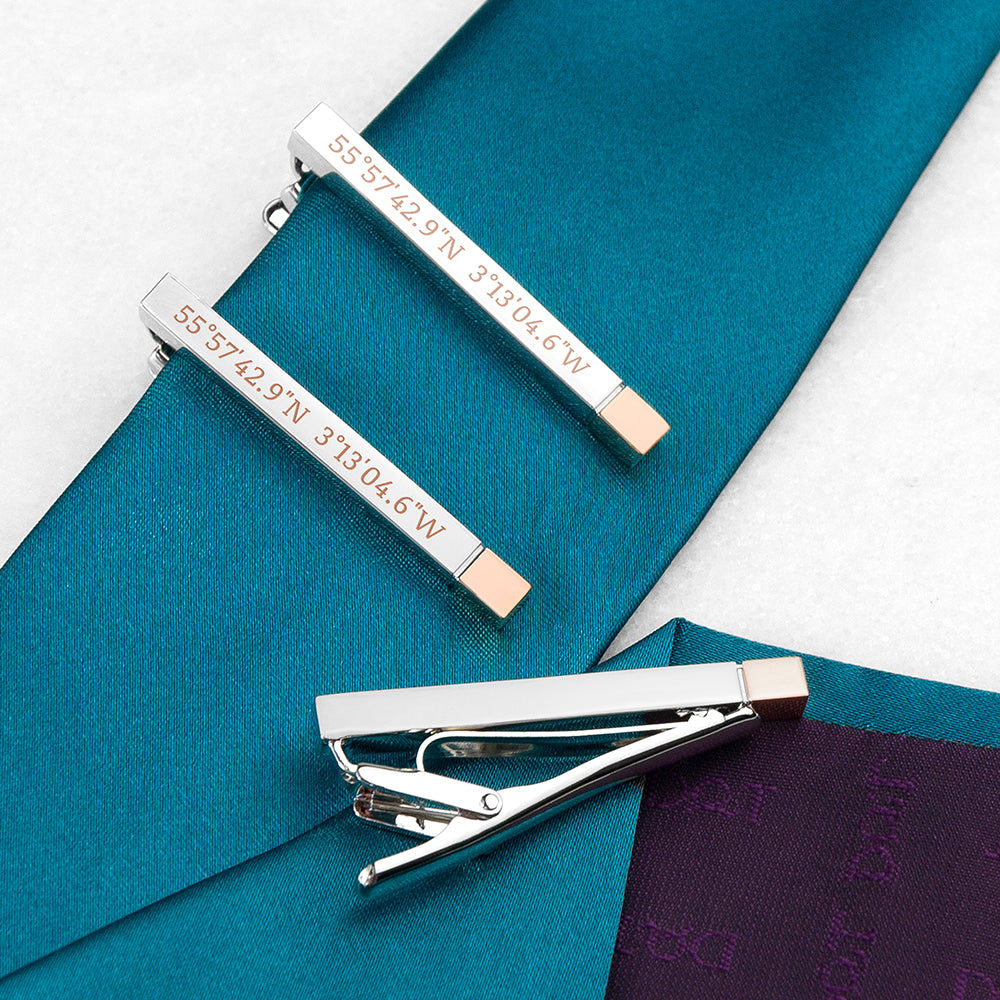 Special Coordinates Two Tone Tie Clip  Tie Clips Deeply Engraved