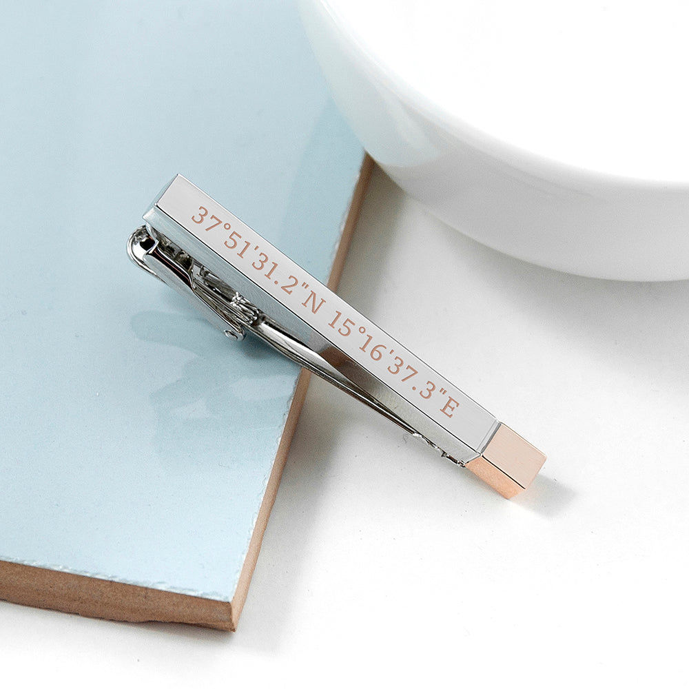 Special Coordinates Two Tone Tie Clip  Tie Clips Deeply Engraved