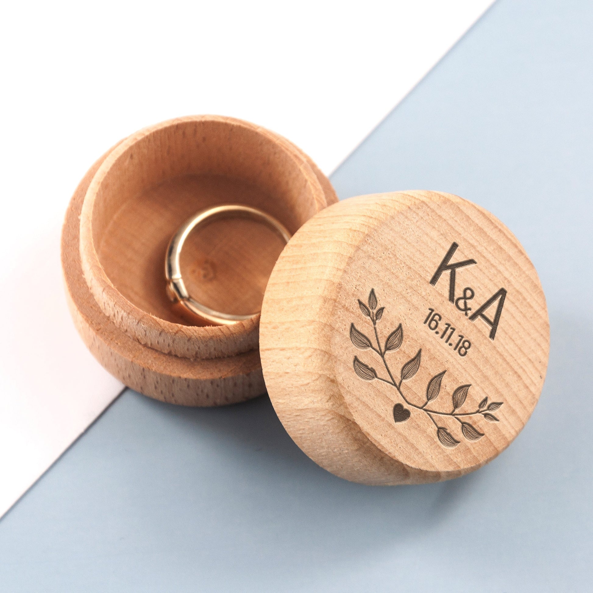 Special Date Personalised Wooden Ring Box  Wedding Ring Boxes Deeply Engraved