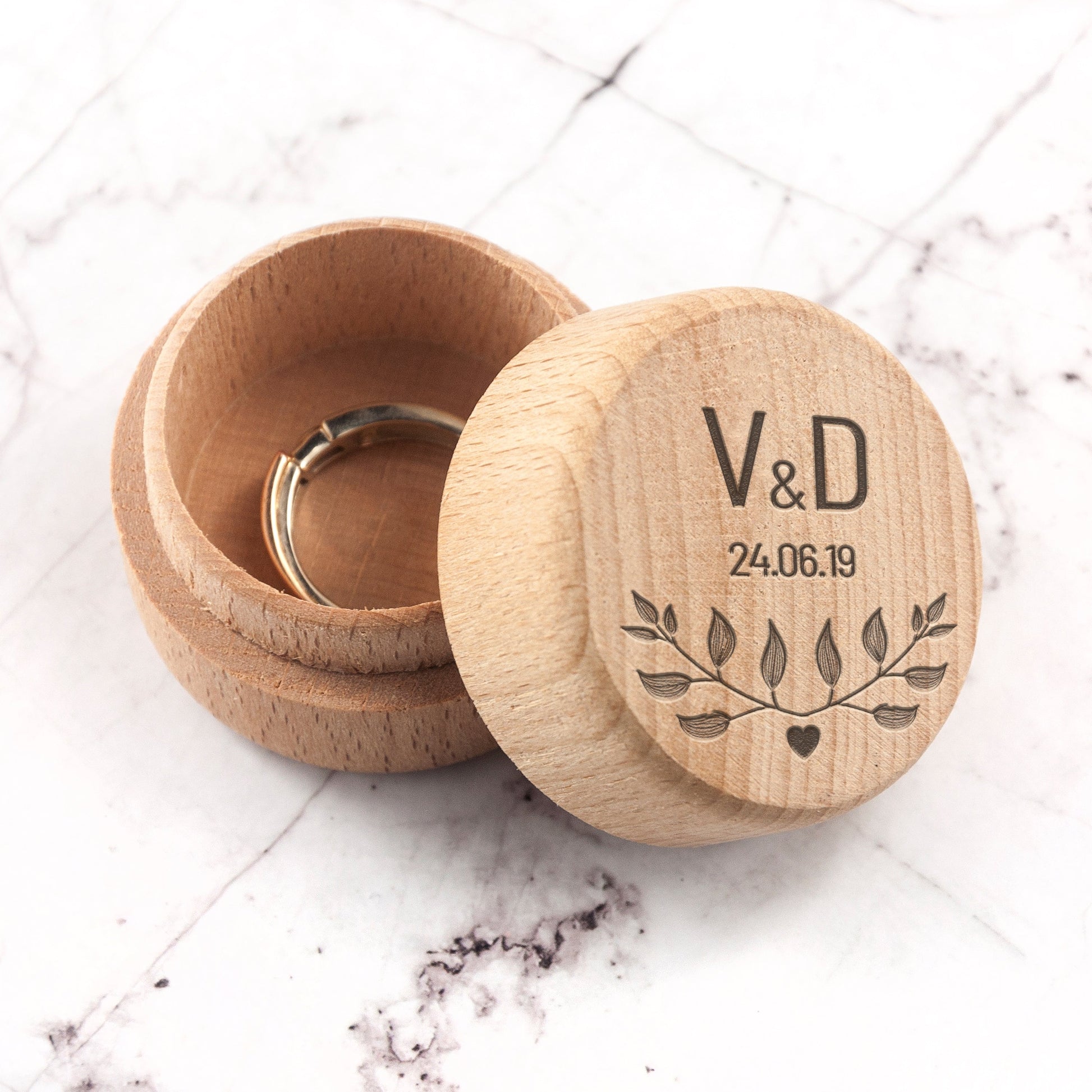 Special Date Personalised Wooden Ring Box  Wedding Ring Boxes Deeply Engraved